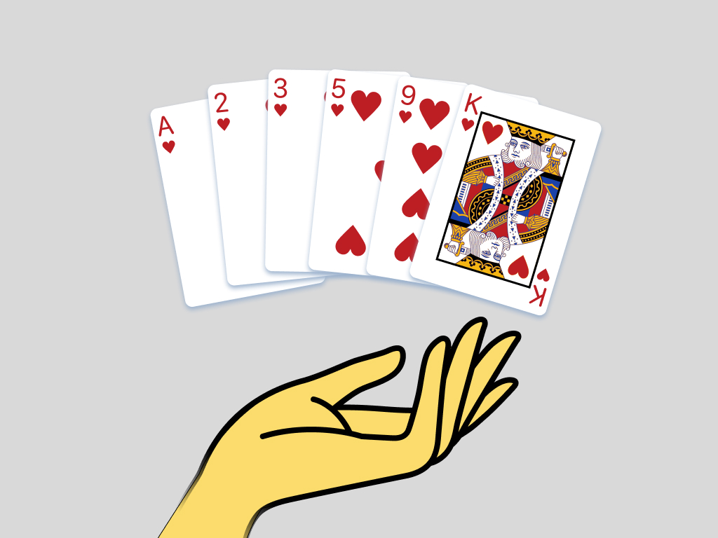 Figura 7: Cartas ordenadas: As, Dos, Tres, Cinco, Nueve y Rey de corazones.