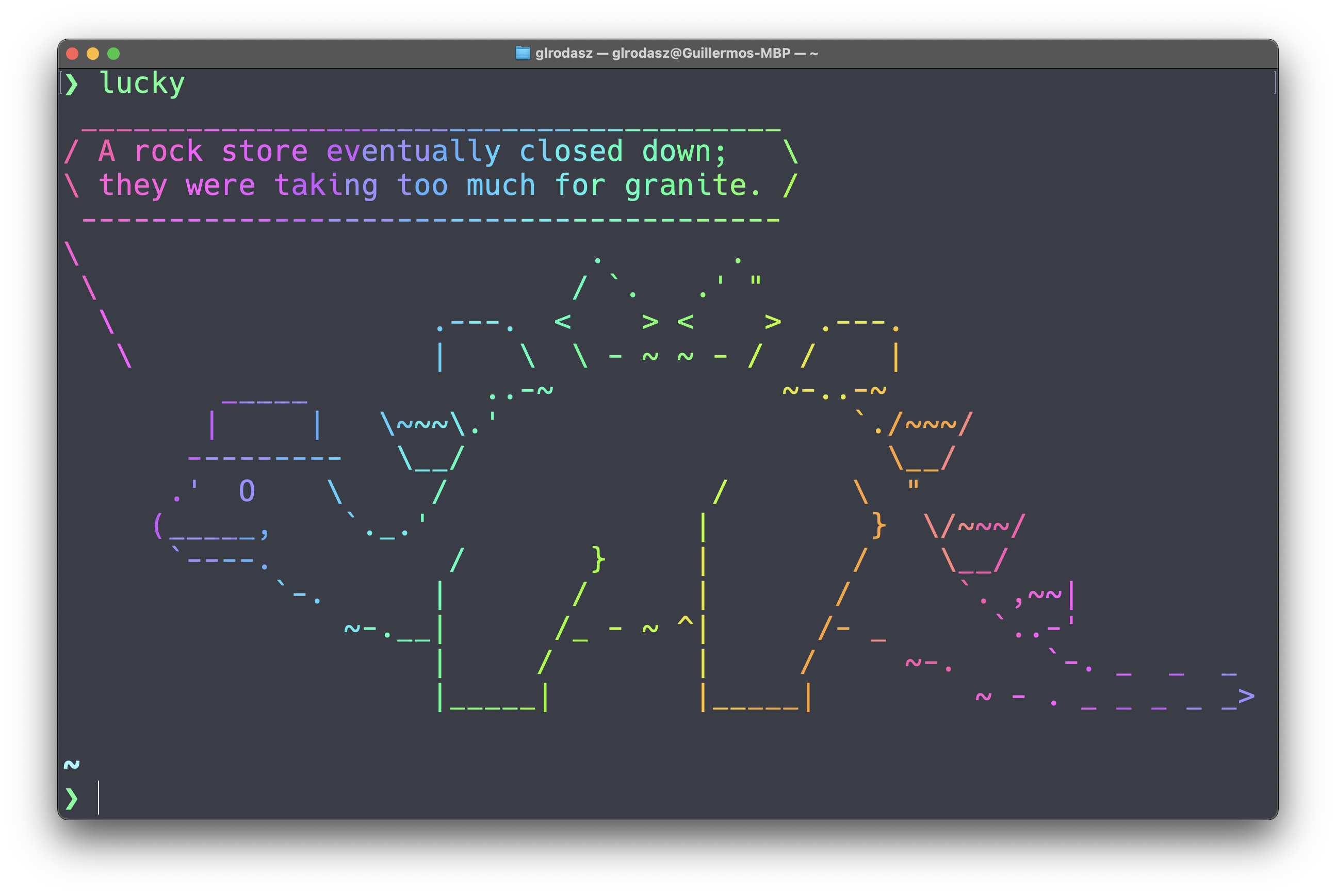 Terminal en Mac OS, usando Pure un ZSH prompt.
